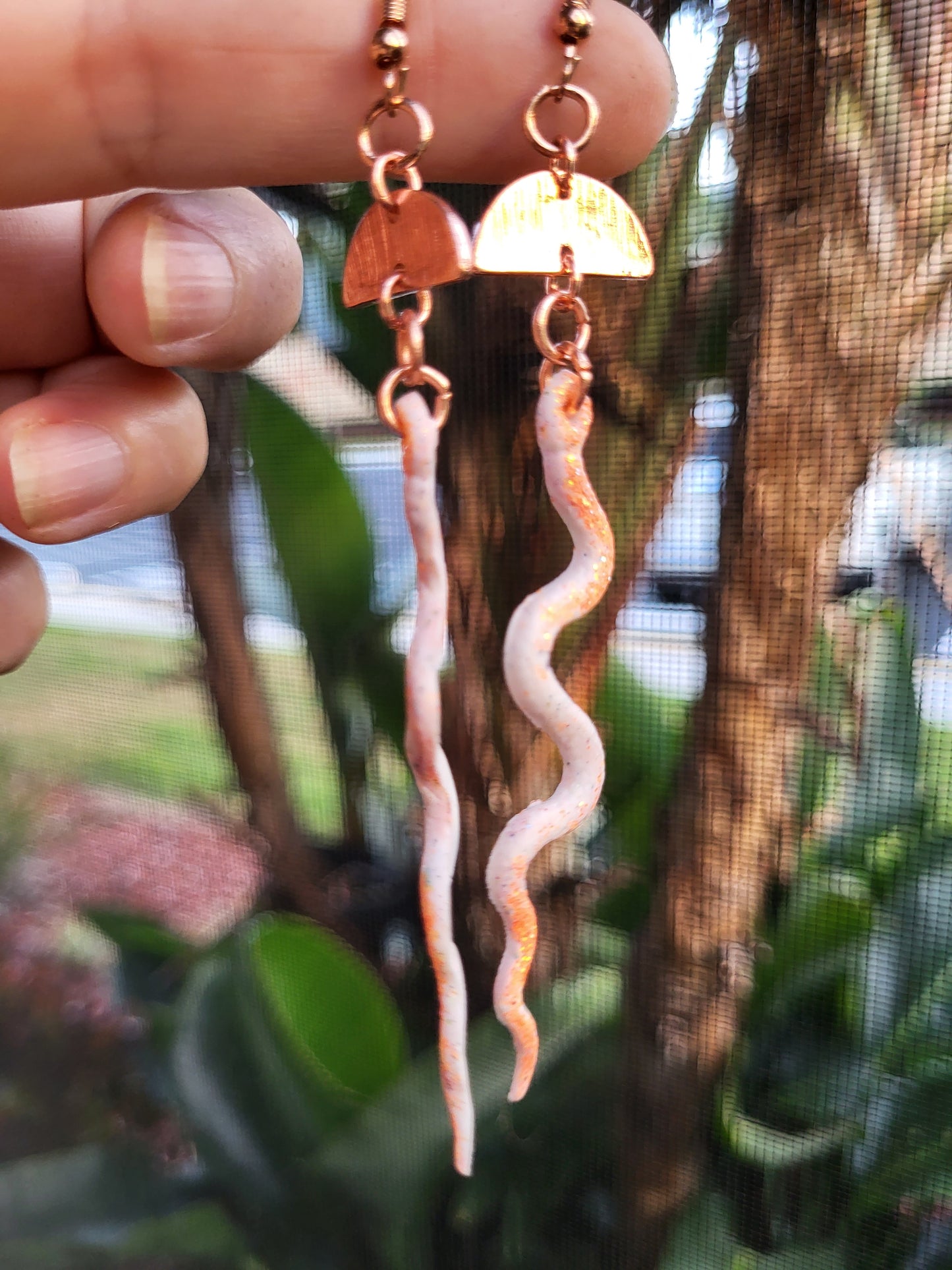 Orange and White Clay  Snake Hook Earrings