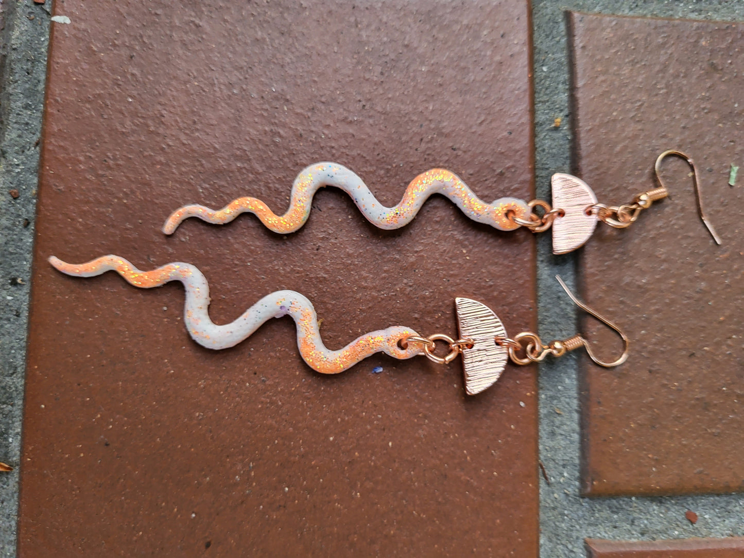 Orange and White Clay  Snake Hook Earrings