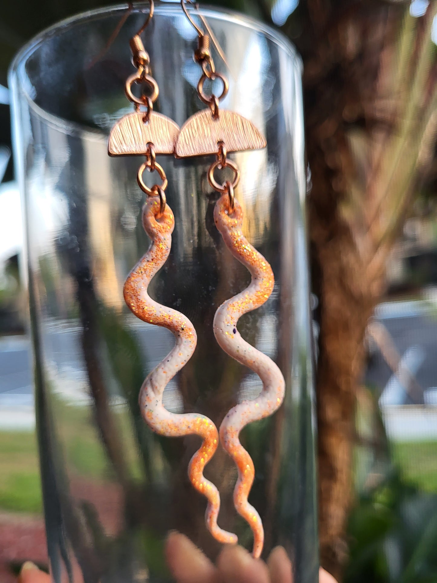 Orange and White Clay  Snake Hook Earrings