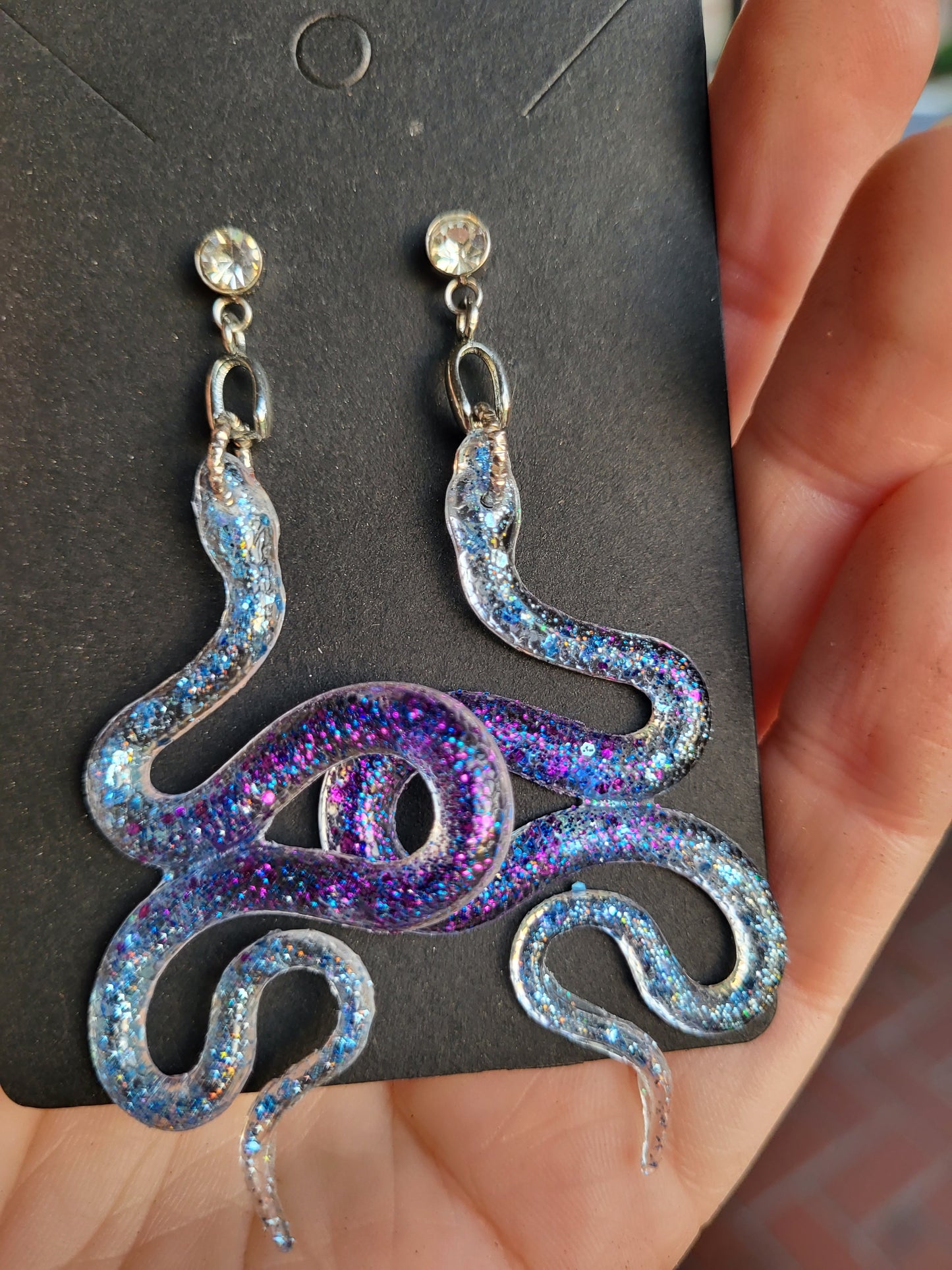 Blue and Purple Sparkly Snake Post Earrings