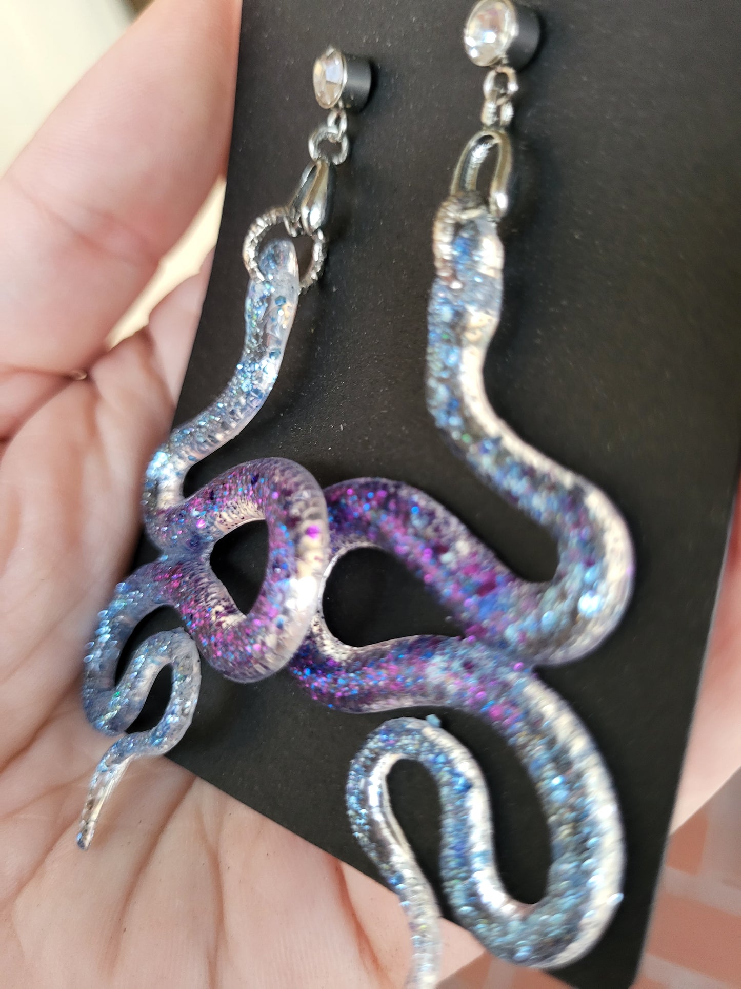 Blue and Purple Sparkly Snake Post Earrings