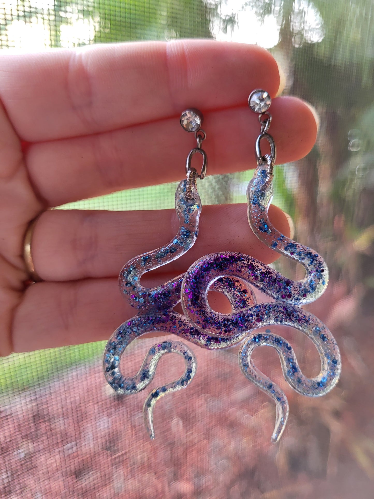 Blue and Purple Sparkly Snake Post Earrings