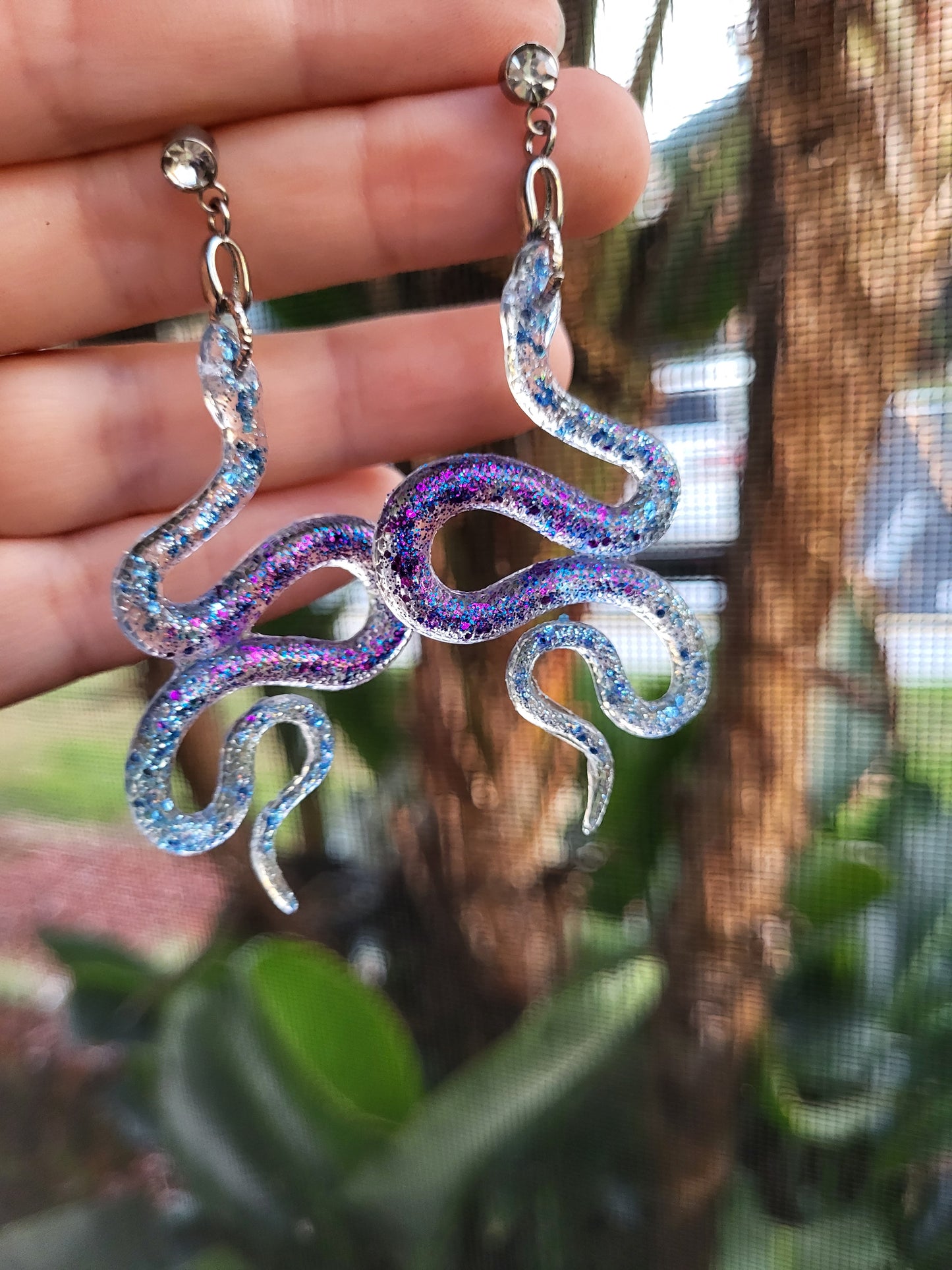 Blue and Purple Sparkly Snake Post Earrings