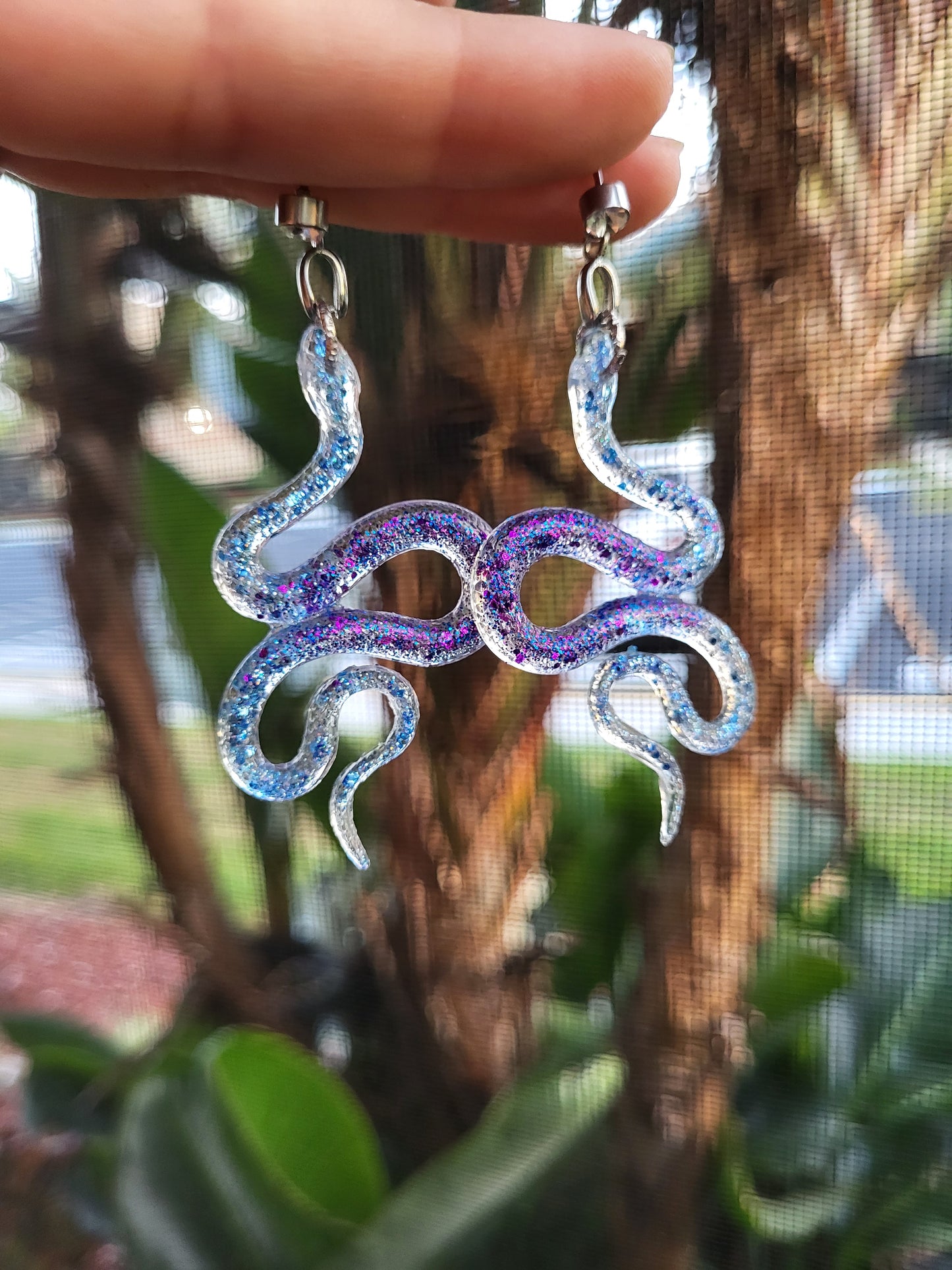 Blue and Purple Sparkly Snake Post Earrings