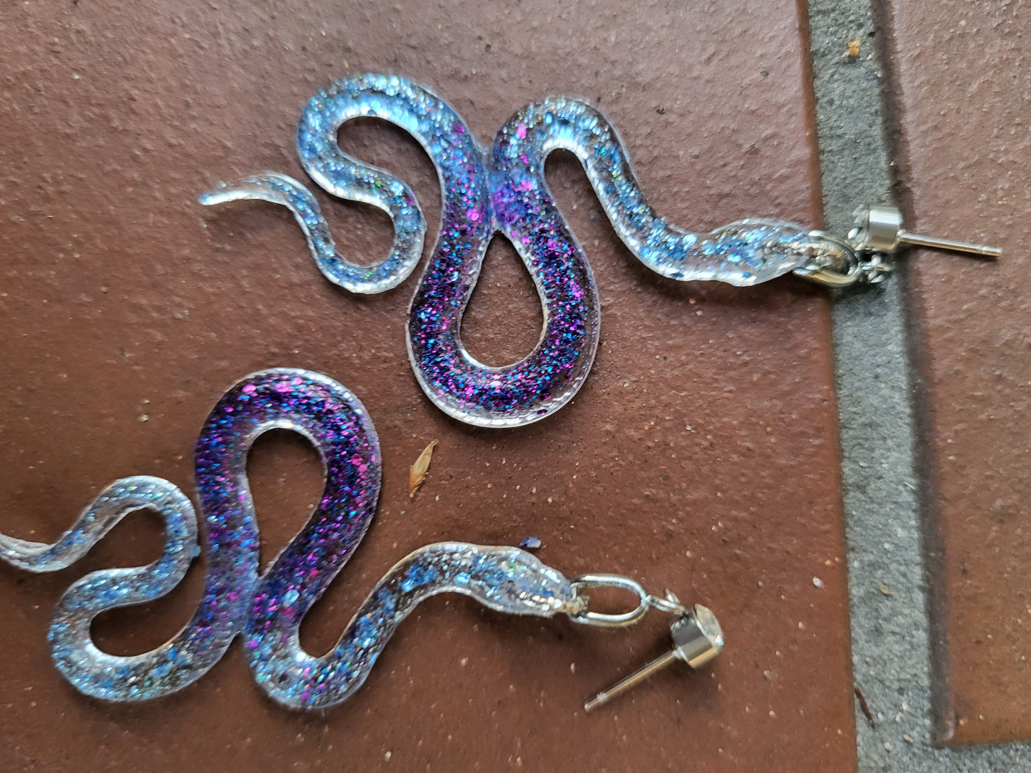 Blue and Purple Sparkly Snake Post Earrings