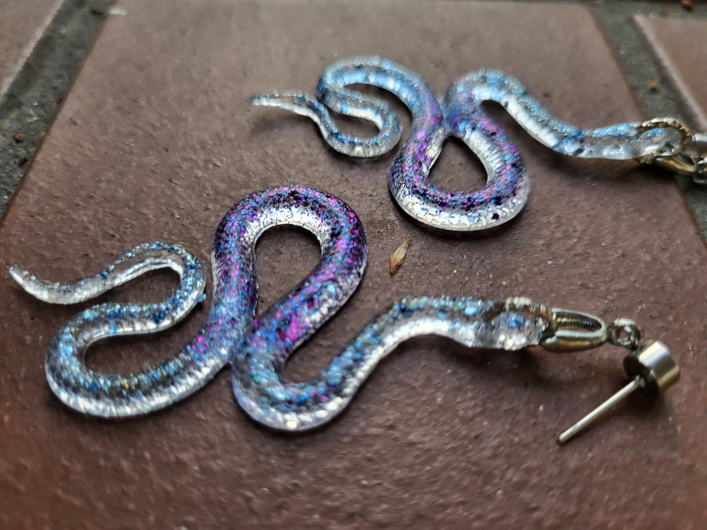 Blue and Purple Sparkly Snake Post Earrings