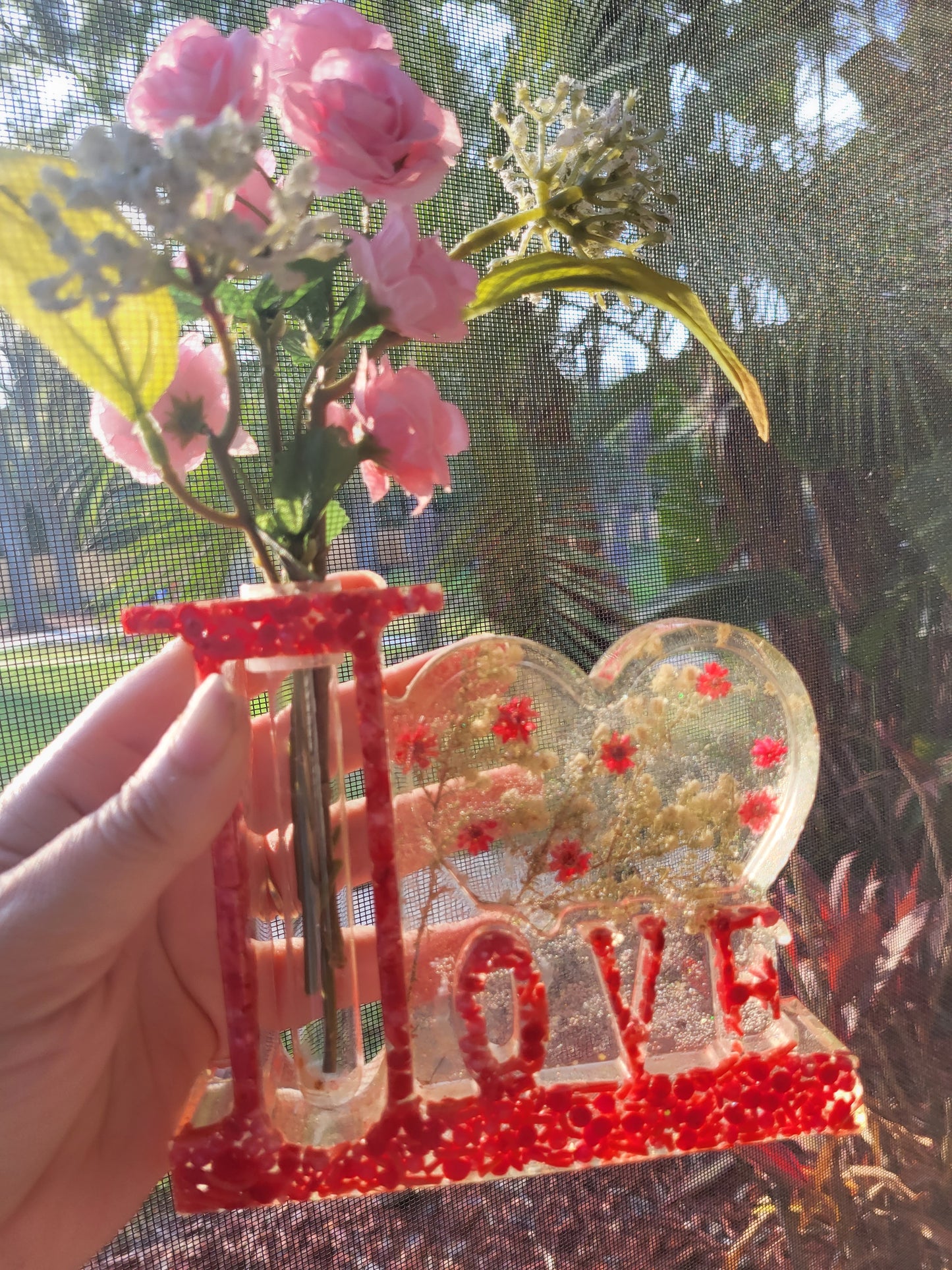 Red "Love" Flower Vase