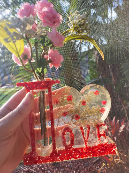 Red "Love" Flower Vase