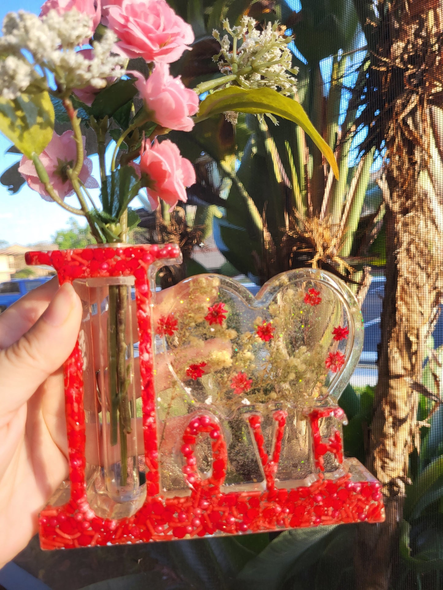 Red "Love" Flower Vase