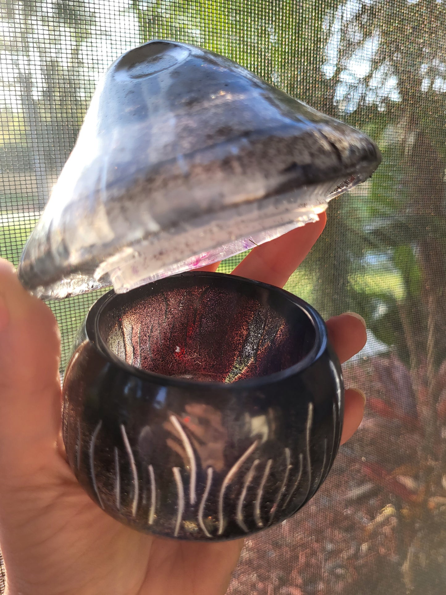 Small Black and Silver Mushroom Container