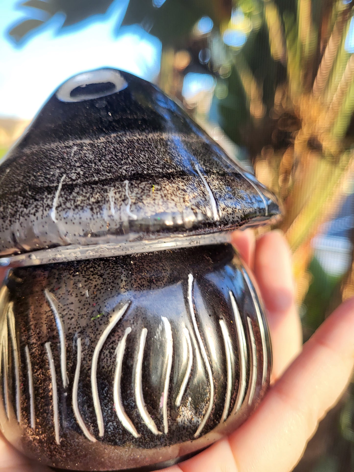 Small Black and Silver Mushroom Container