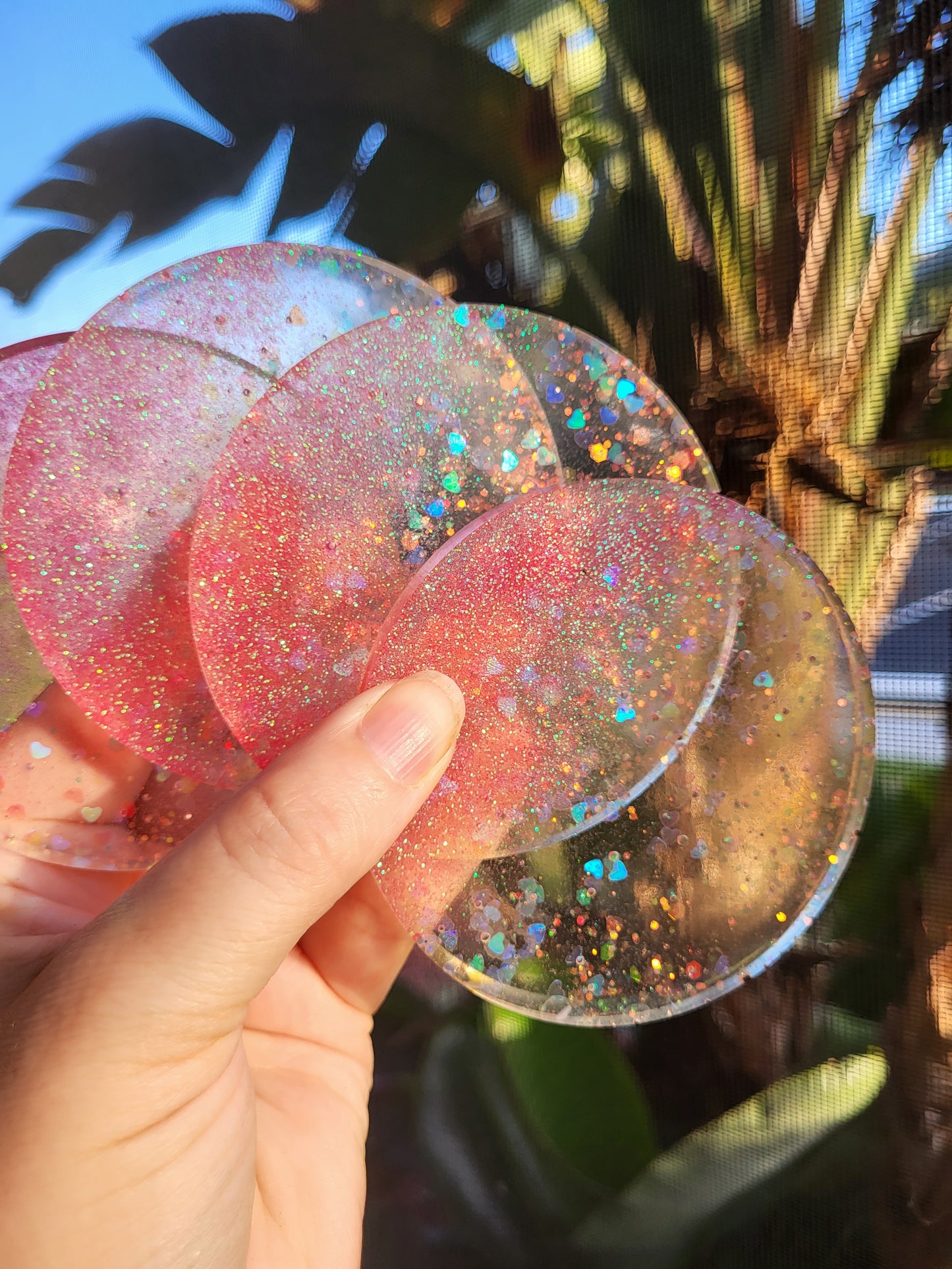 Beautiful Pink Coasters with Holder