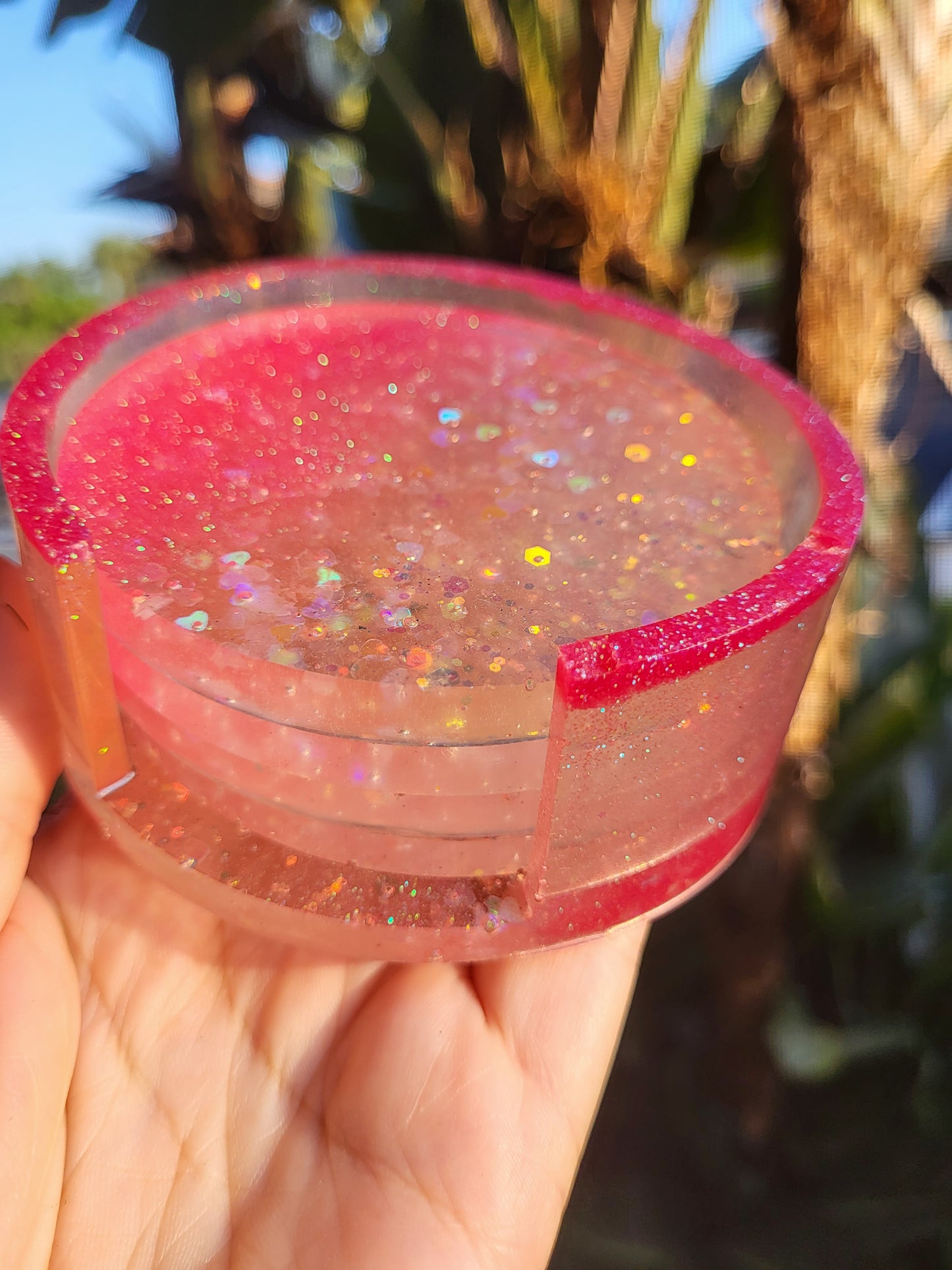 Beautiful Pink Coasters with Holder