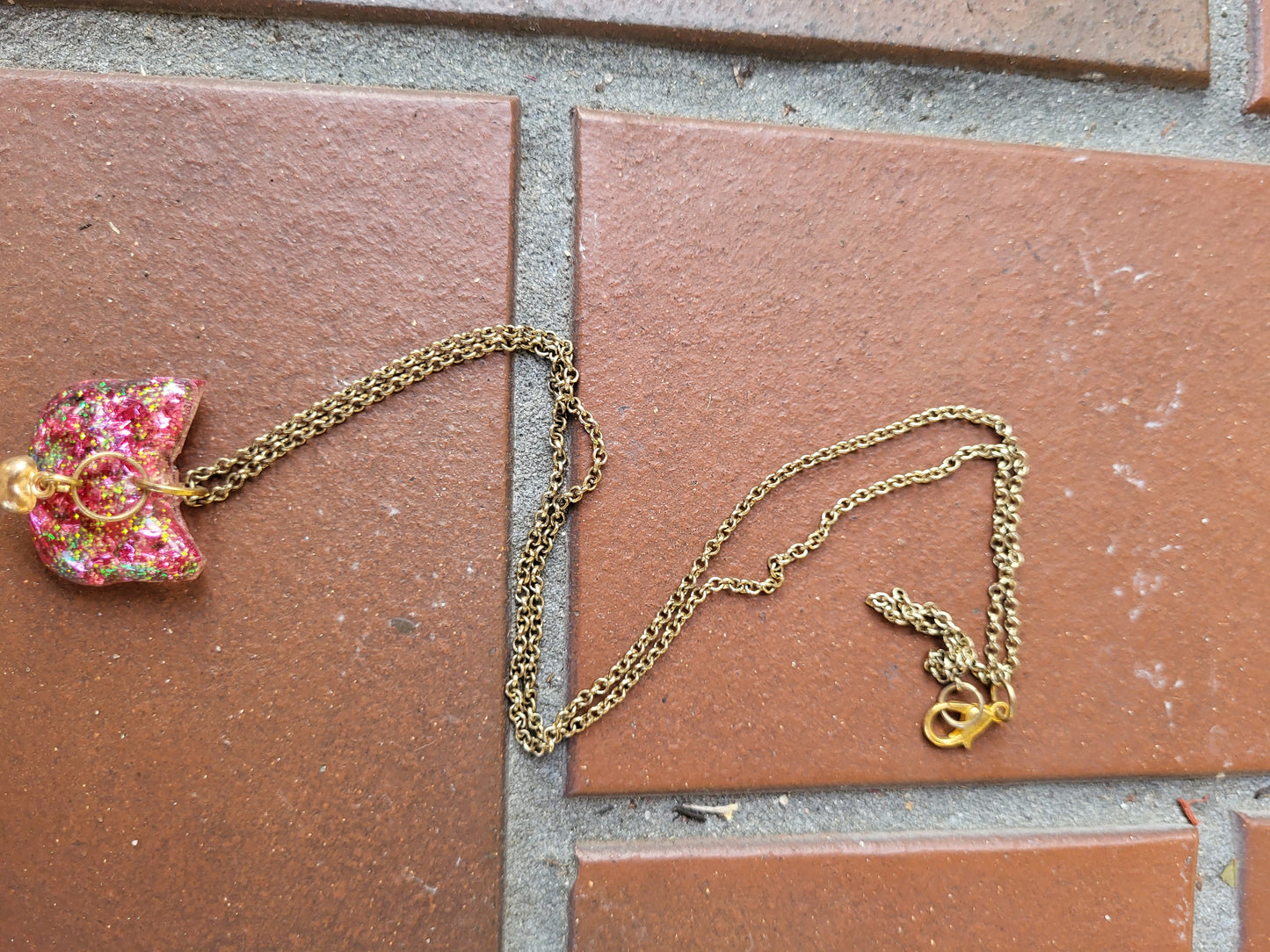 Pink Cat Pendant with Heart Charm