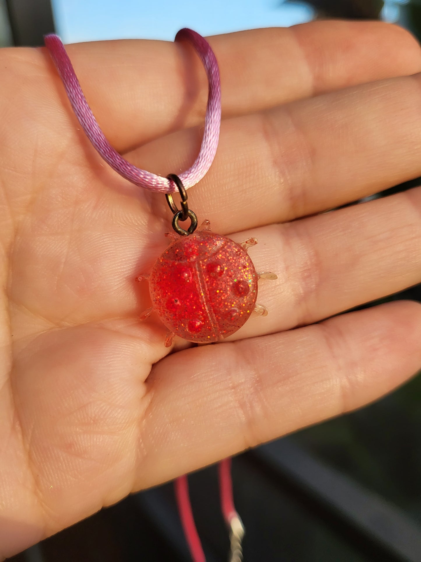 Pink Ladybug Pendant on Pink Cord