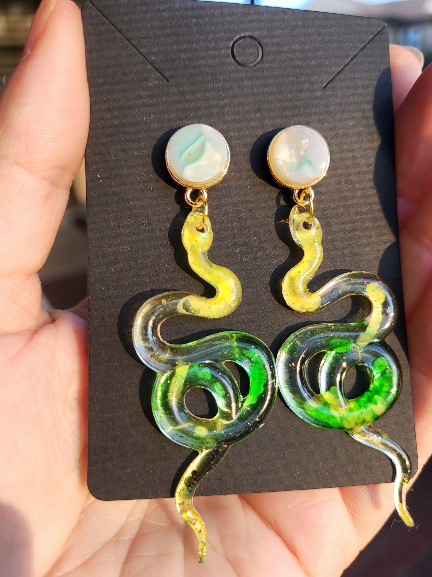 Yellow and Green Snake Post Earrings