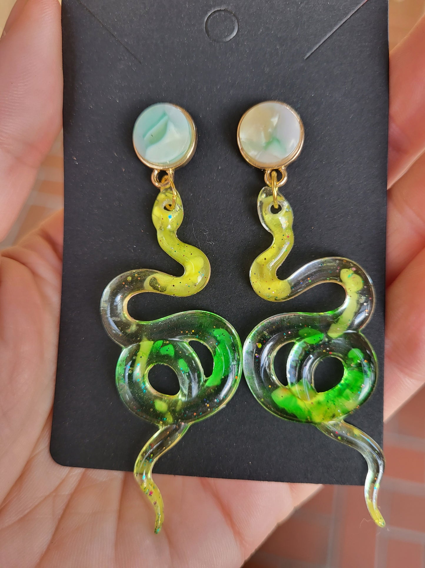 Yellow and Green Snake Post Earrings