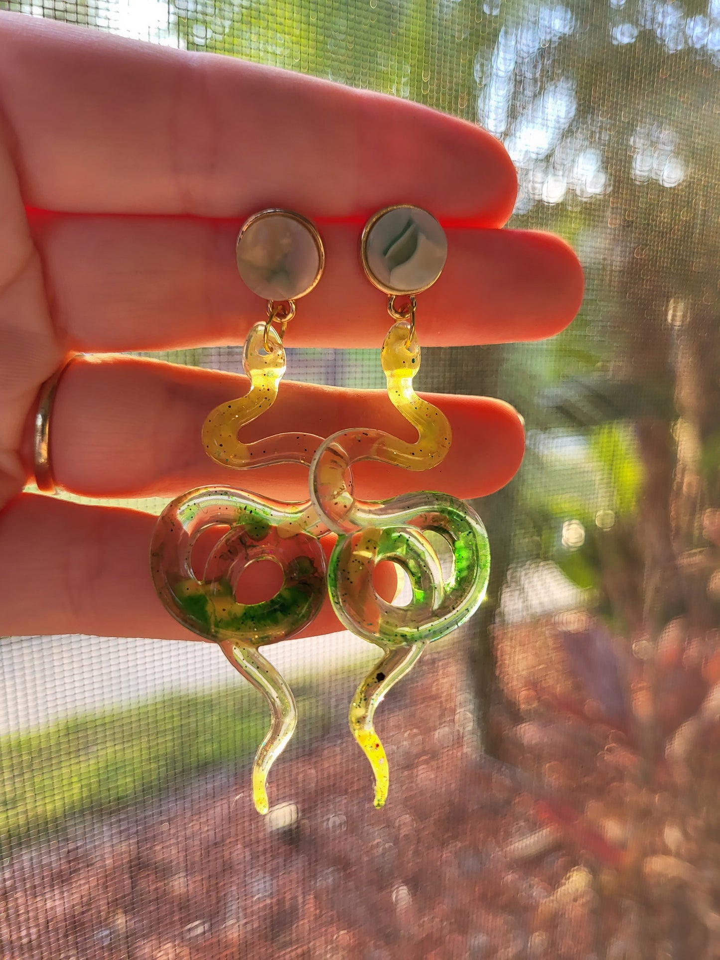 Yellow and Green Snake Post Earrings