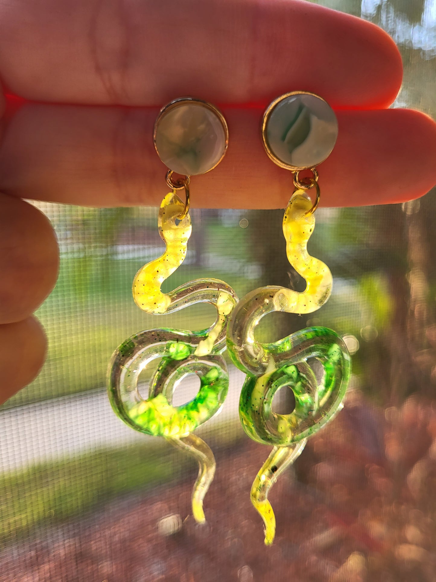 Yellow and Green Snake Post Earrings