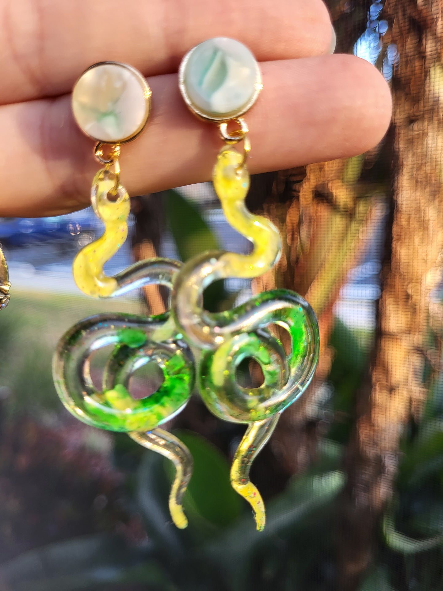 Yellow and Green Snake Post Earrings