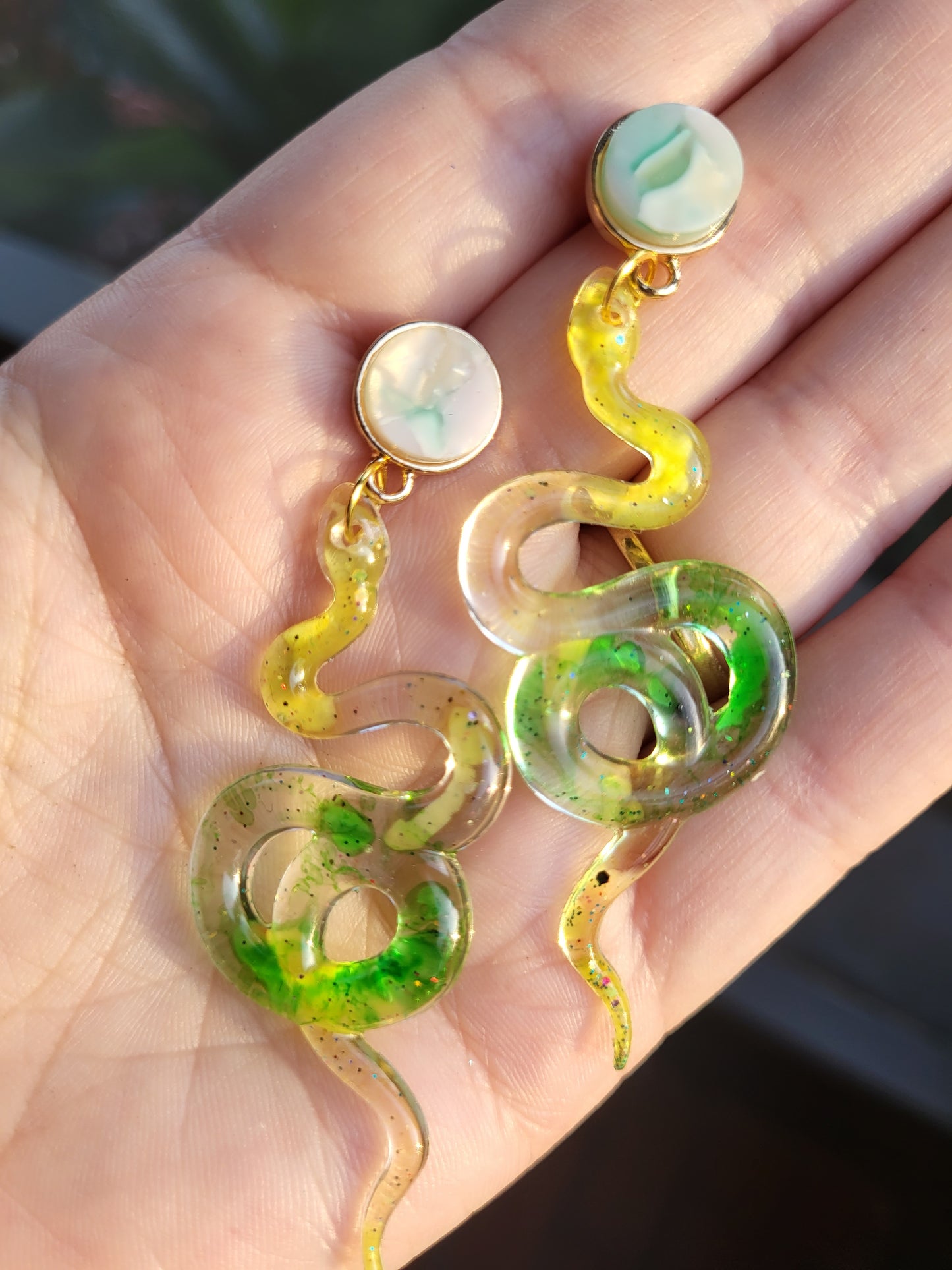 Yellow and Green Snake Post Earrings