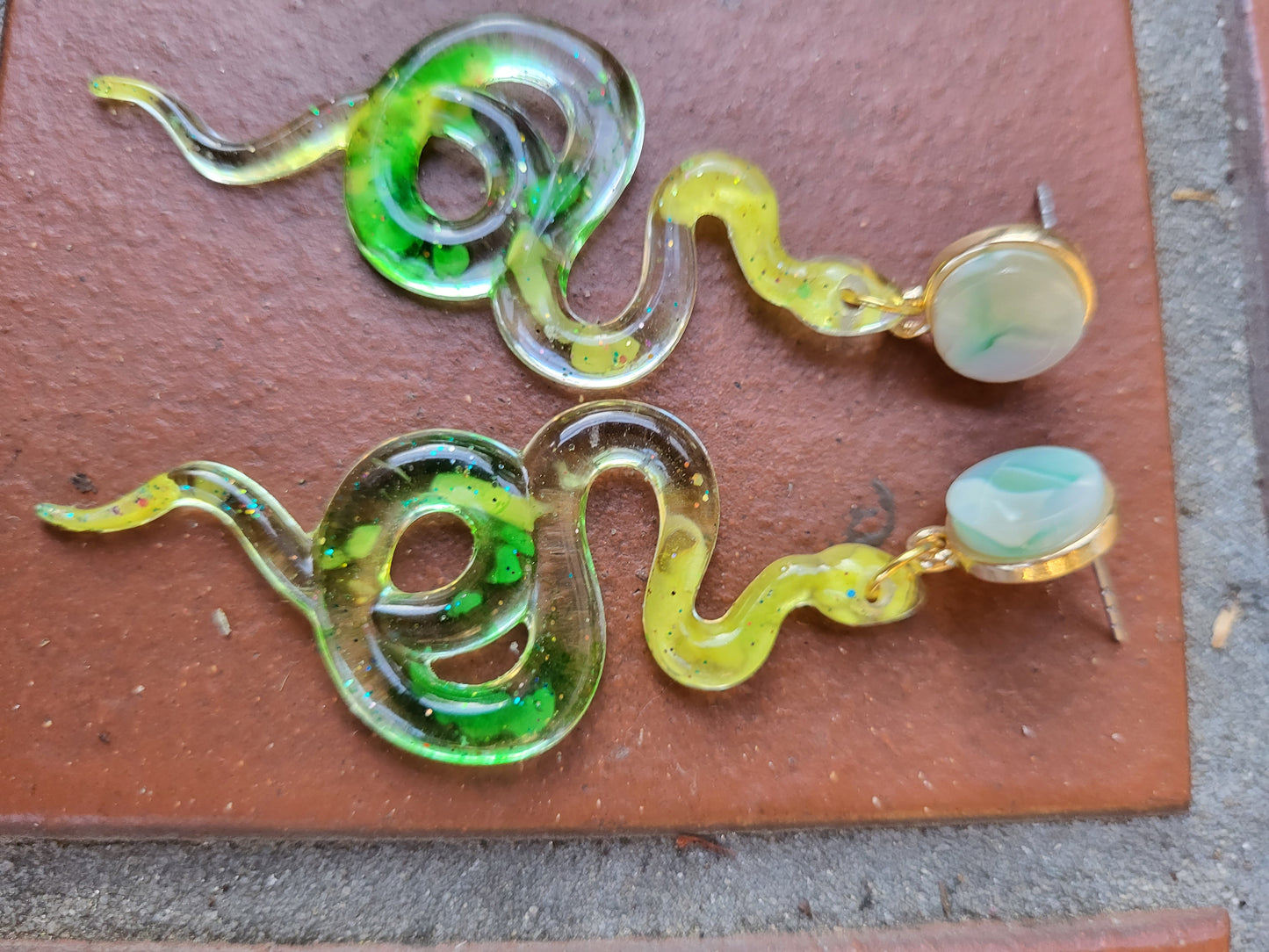 Yellow and Green Snake Post Earrings