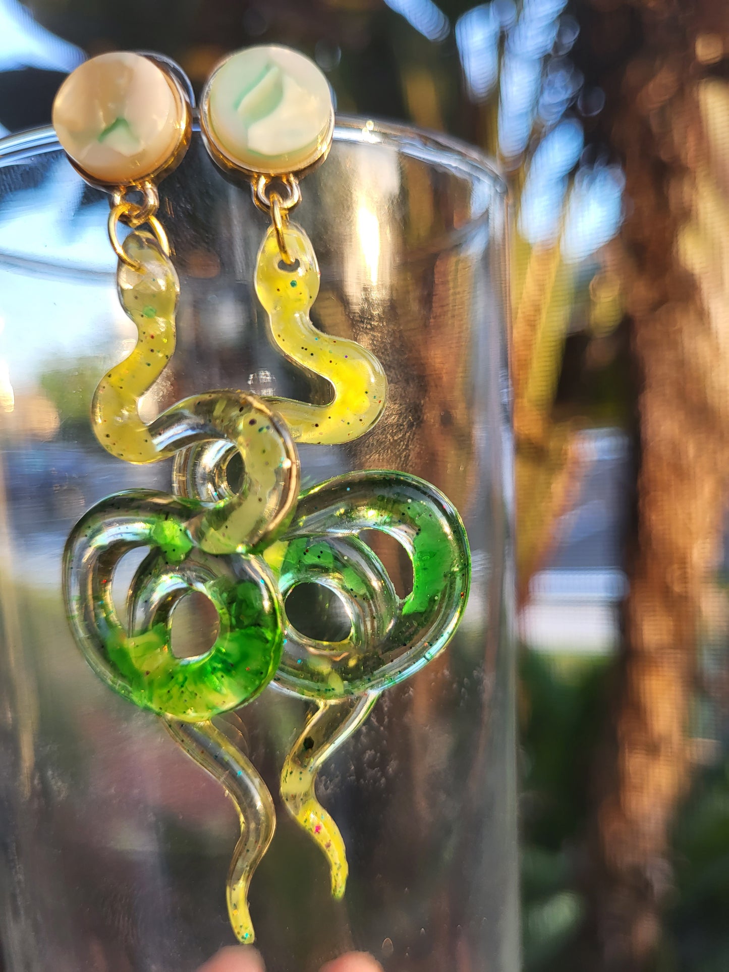 Yellow and Green Snake Post Earrings