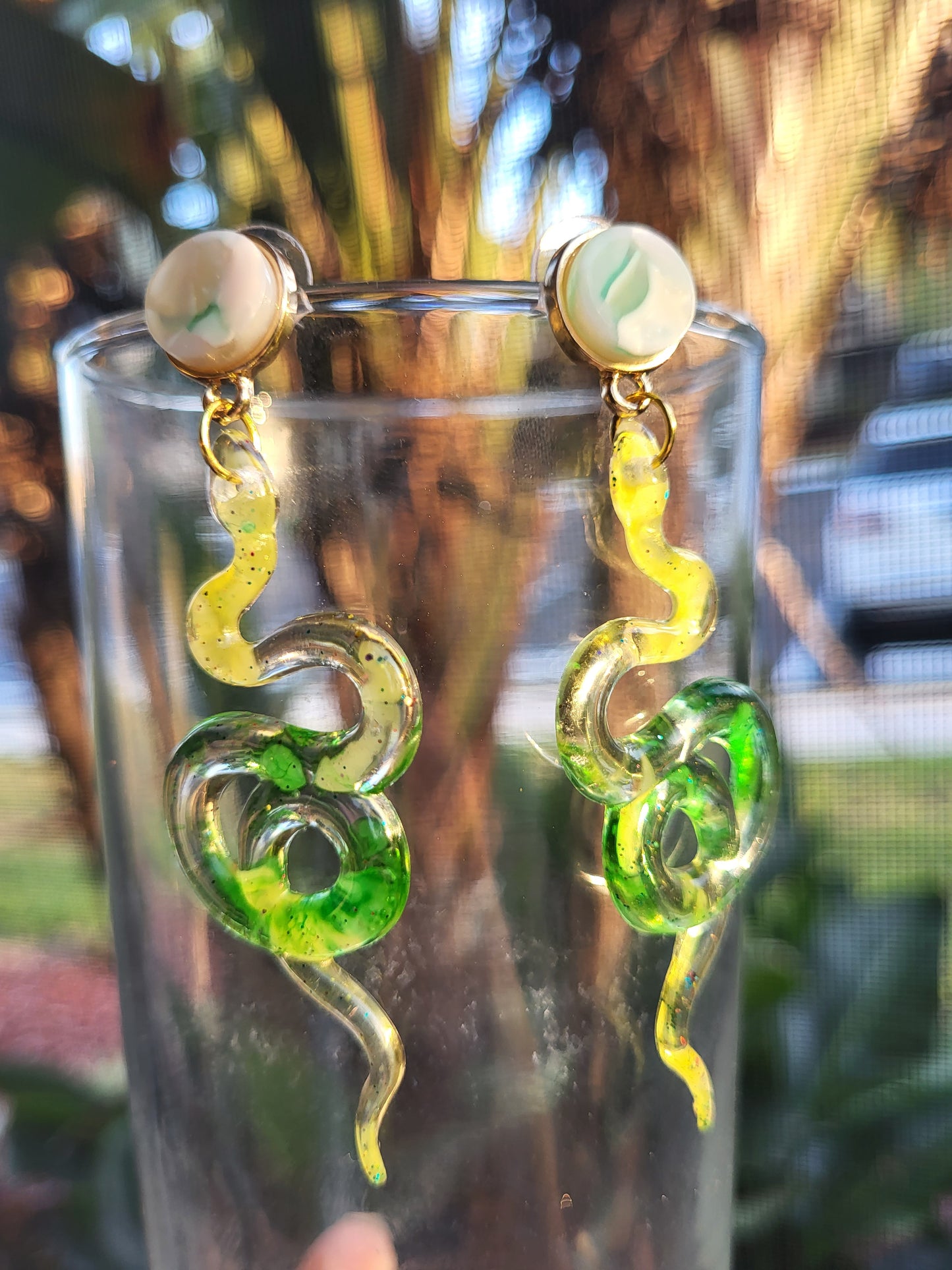 Yellow and Green Snake Post Earrings