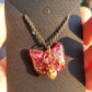 Pink Cat Pendant with Heart Charm
