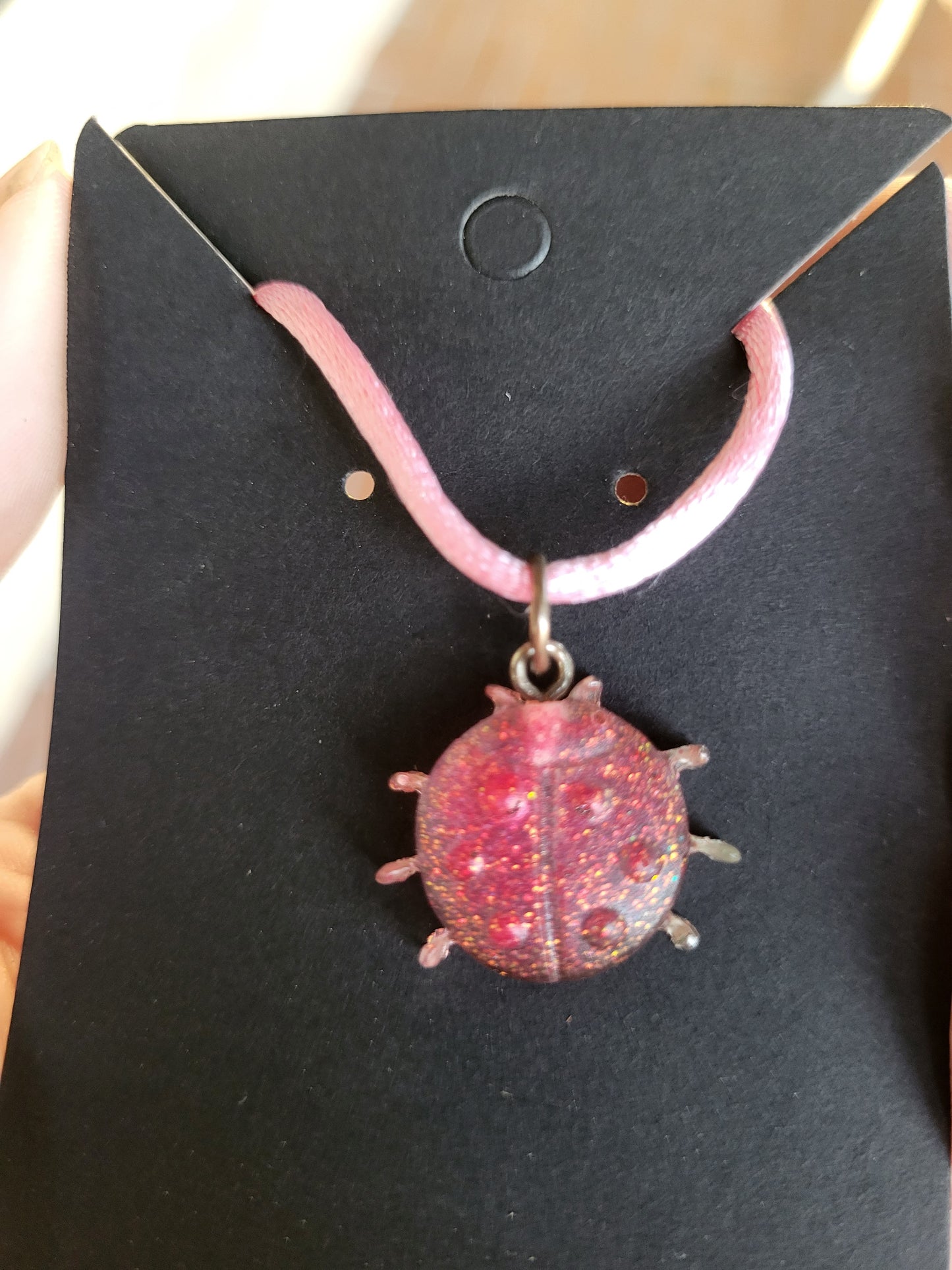 Pink Ladybug Pendant on Pink Cord