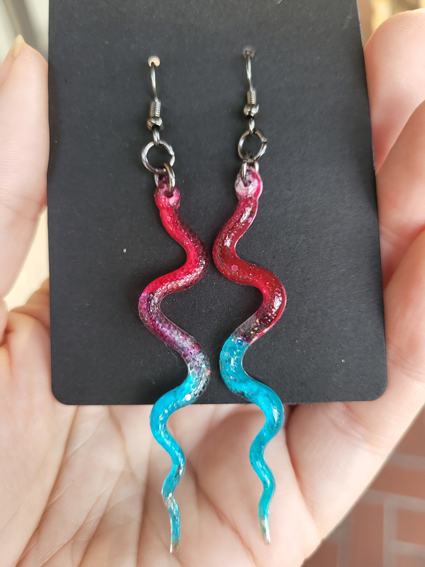 Bright Pink and Turquoise Snake Hook Earrings