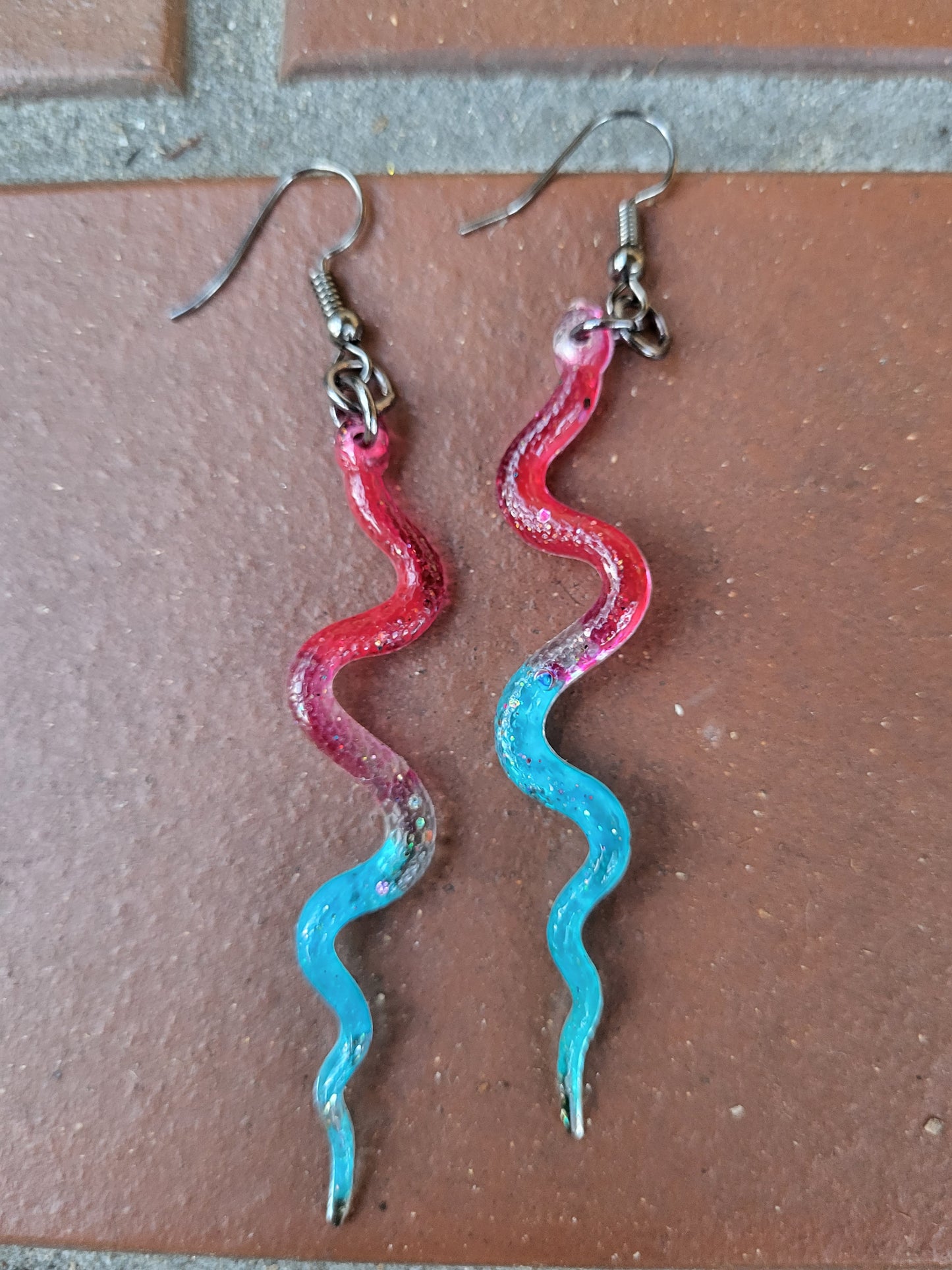 Bright Pink and Turquoise Snake Hook Earrings