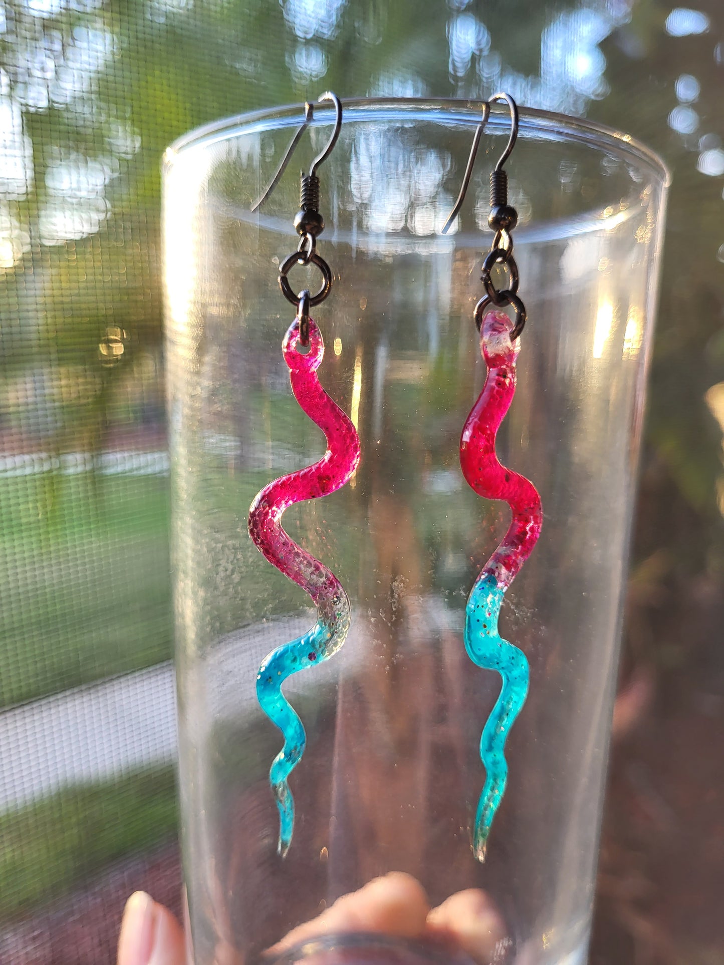 Bright Pink and Turquoise Snake Hook Earrings