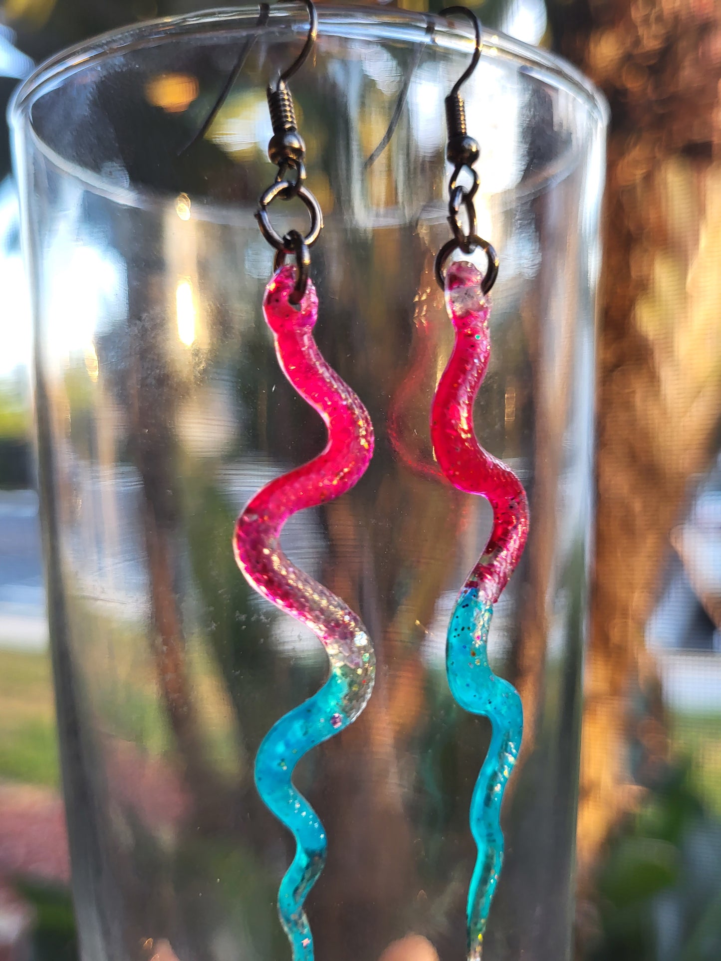 Bright Pink and Turquoise Snake Hook Earrings