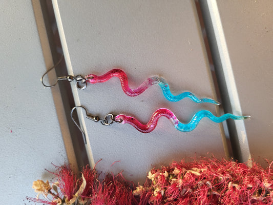 Bright Pink and Turquoise Snake Hook Earrings