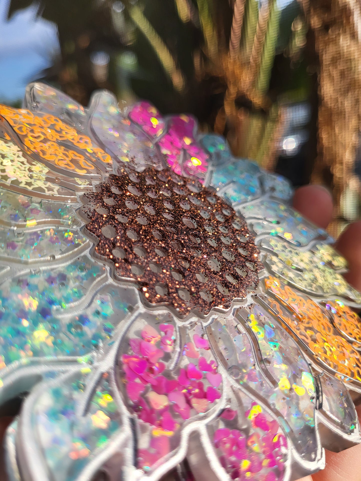 Rainbow and Silver Sunflower Coasters Set of 2