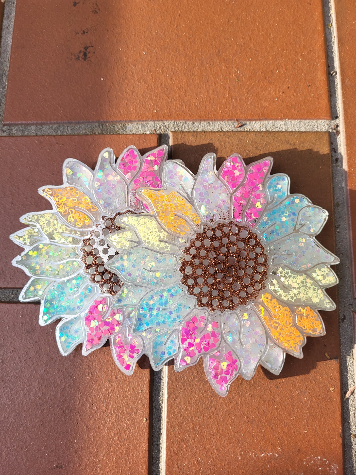 Rainbow and Silver Sunflower Coasters Set of 2