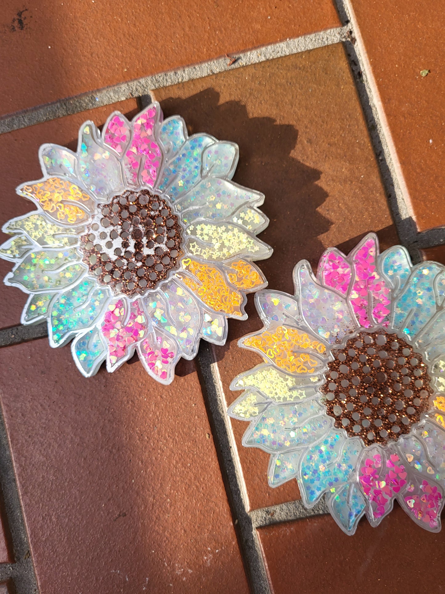 Rainbow and Silver Sunflower Coasters Set of 2