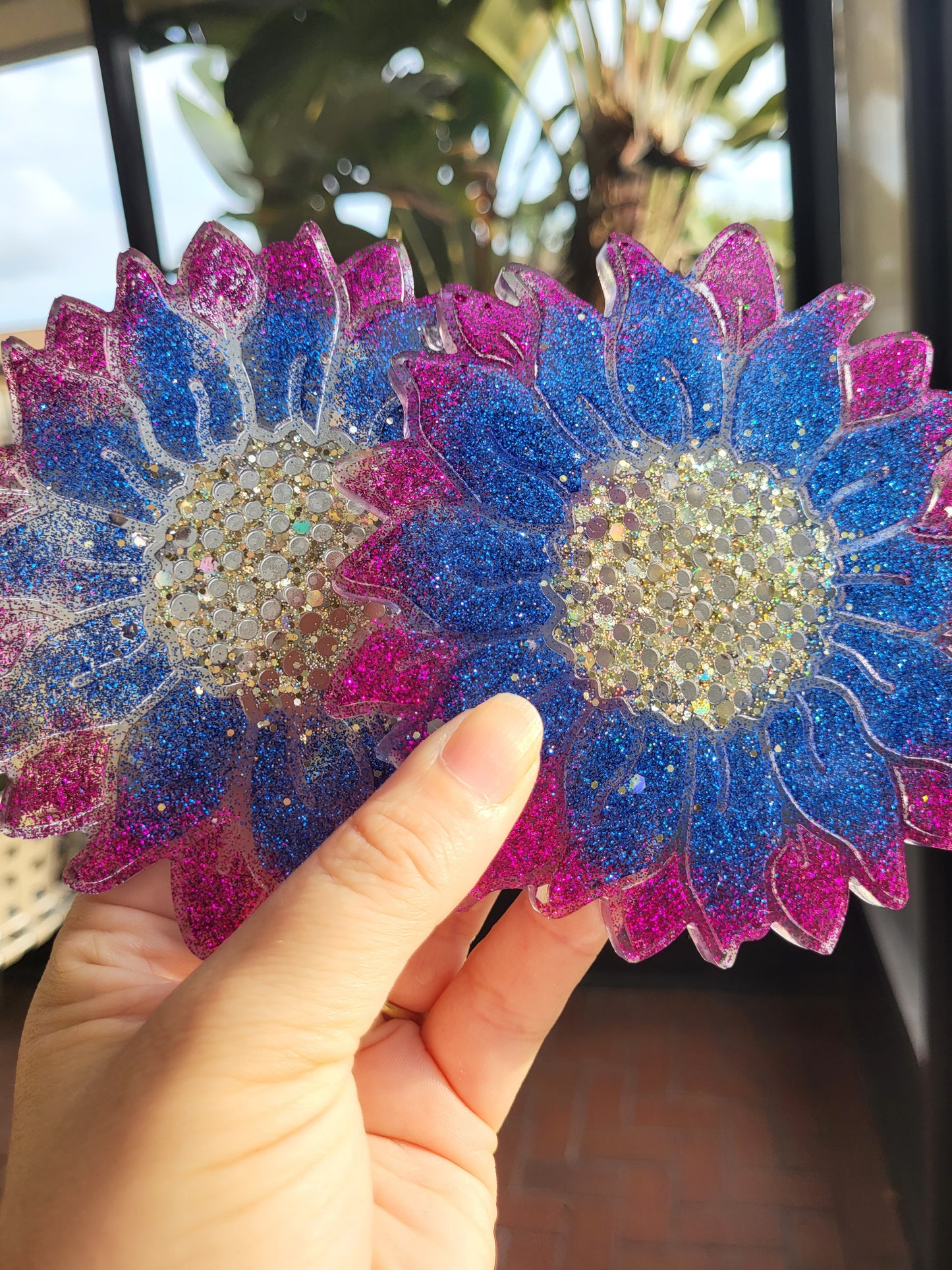 Blue and Purple Sunflower Coasters (Set of 2)