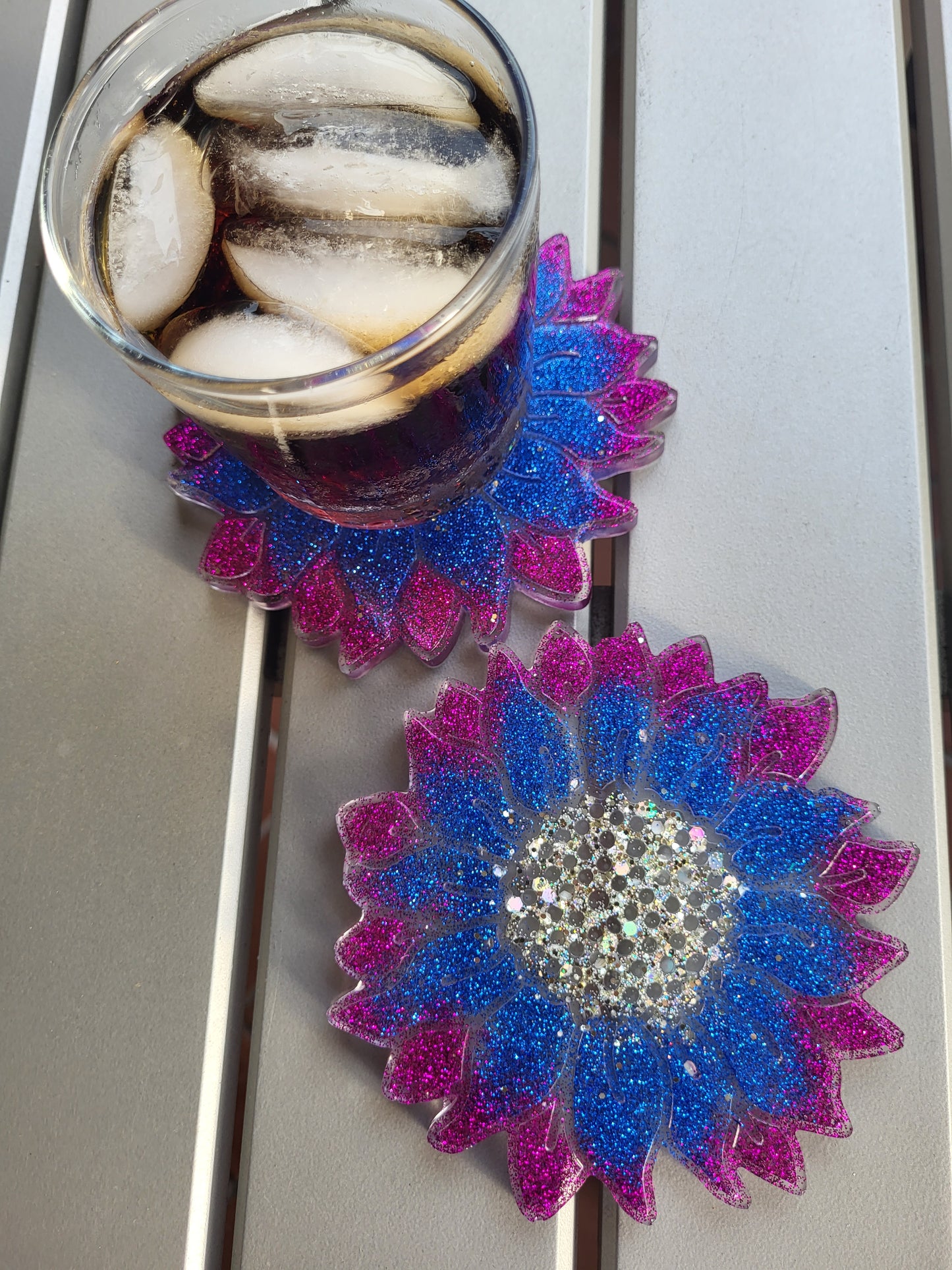 Blue and Purple Sunflower Coasters (Set of 2)