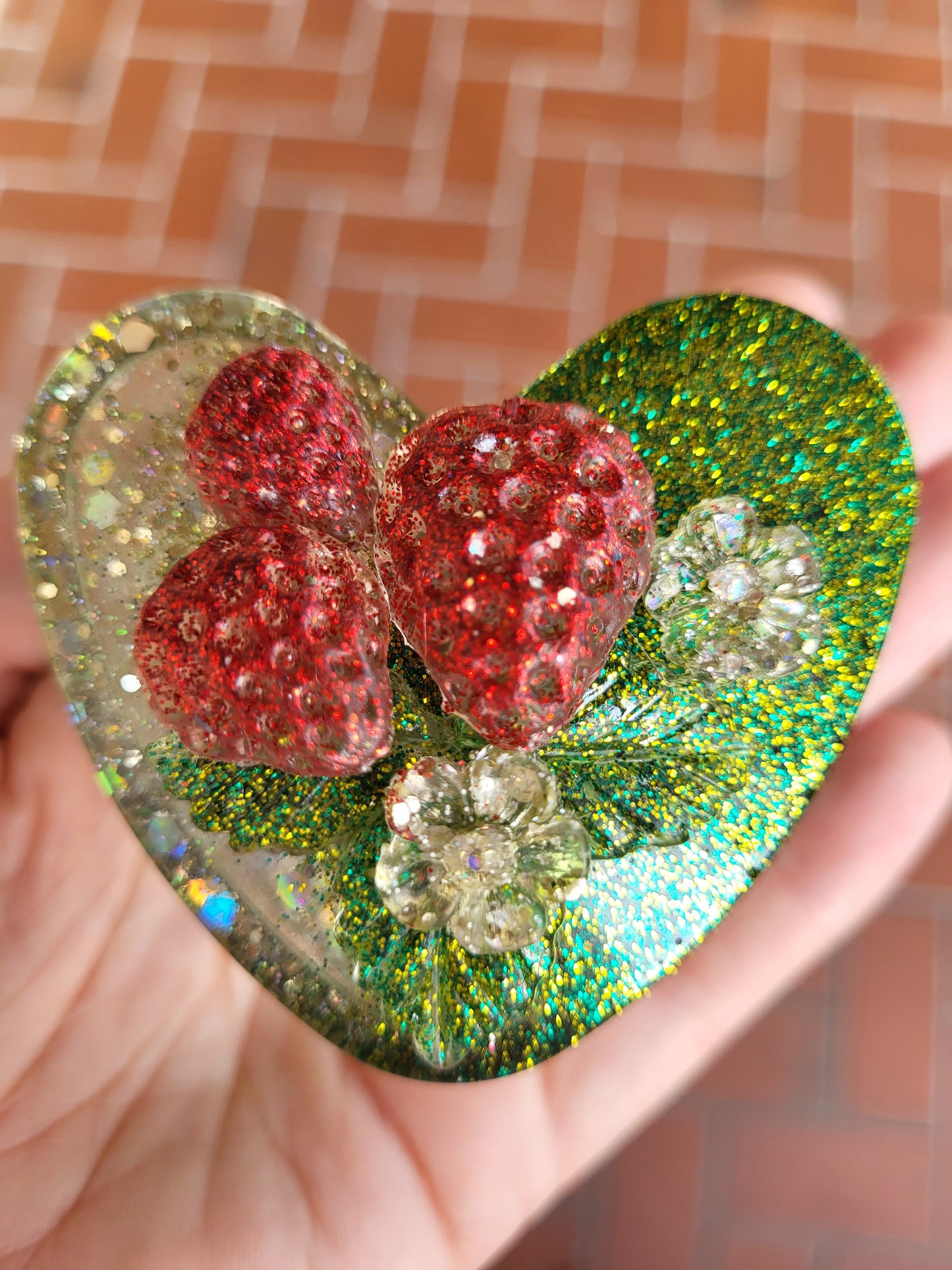 Strawberry Topped Green Heart Container