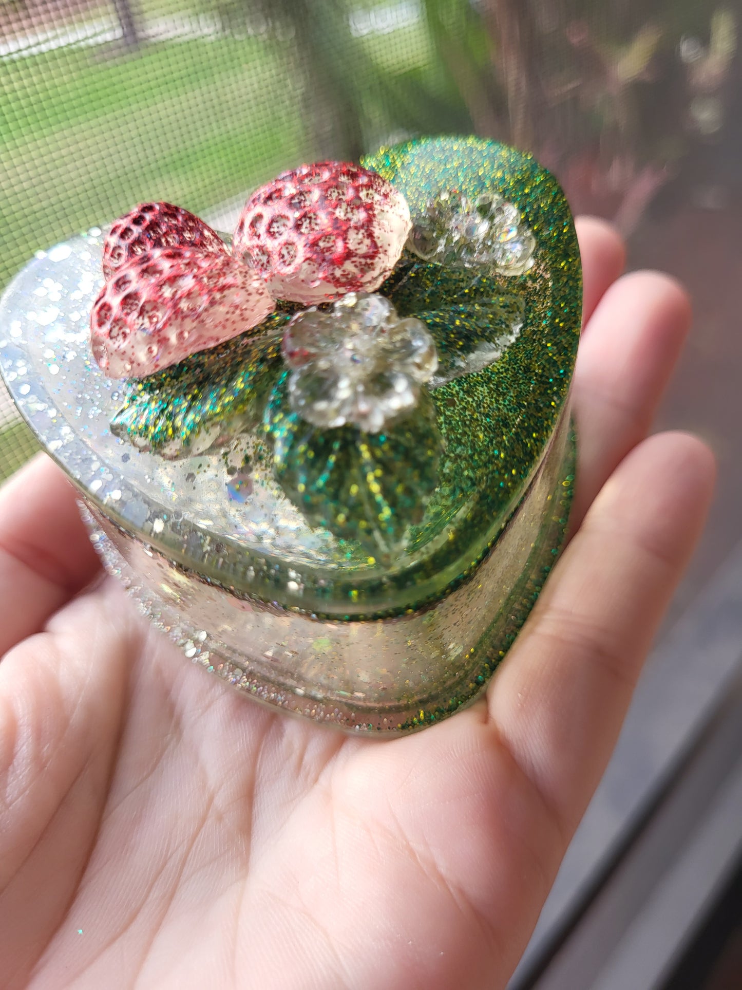 Strawberry Topped Green Heart Container