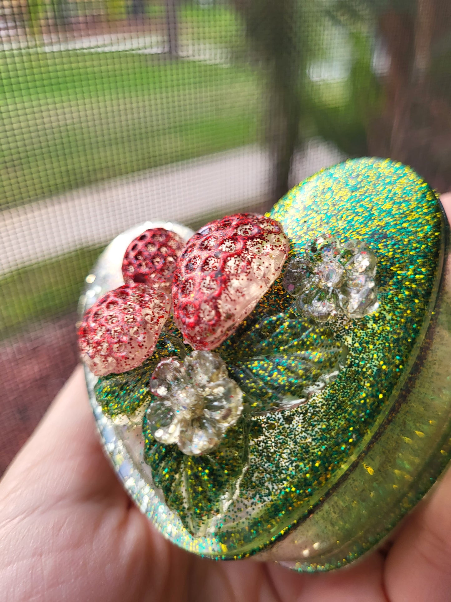 Strawberry Topped Green Heart Container