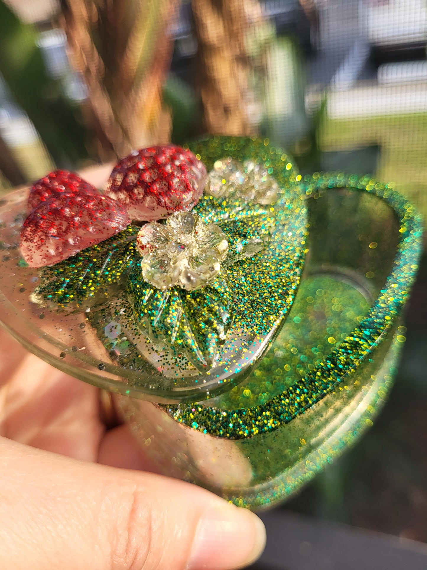 Strawberry Topped Green Heart Container