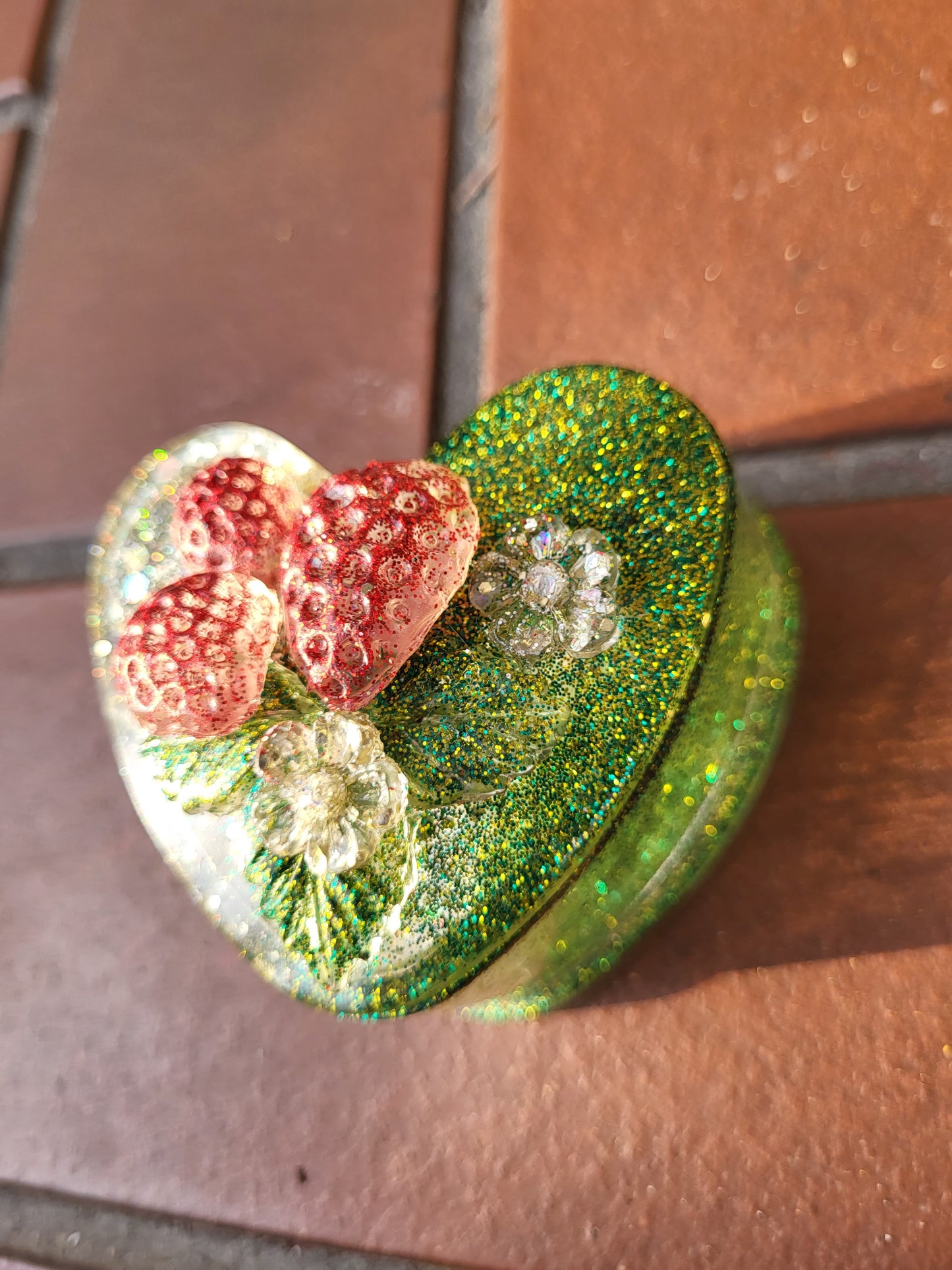 Strawberry Topped Green Heart Container