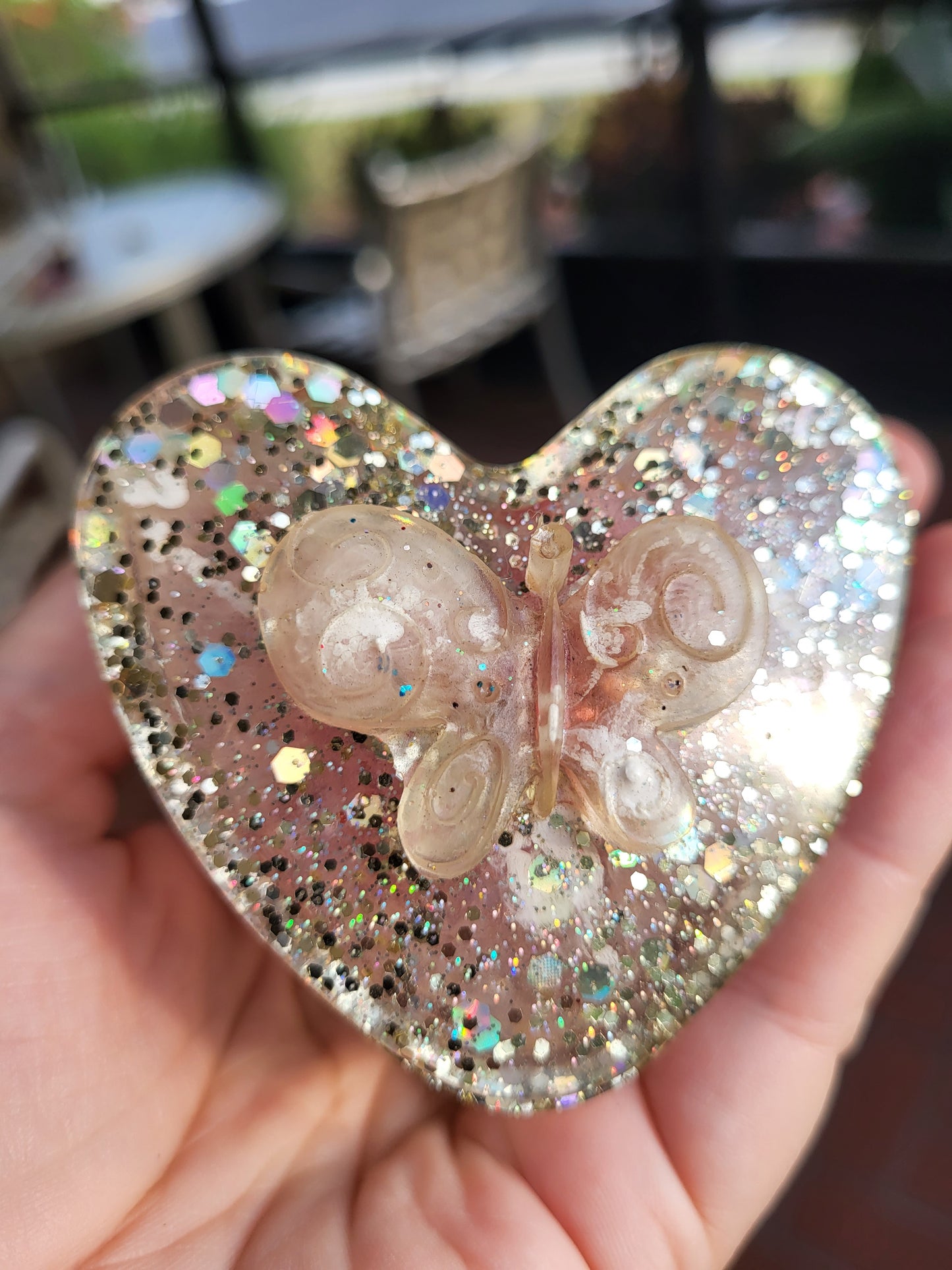 Pastel Pink and Silver Heart Box with Butterfly Accent