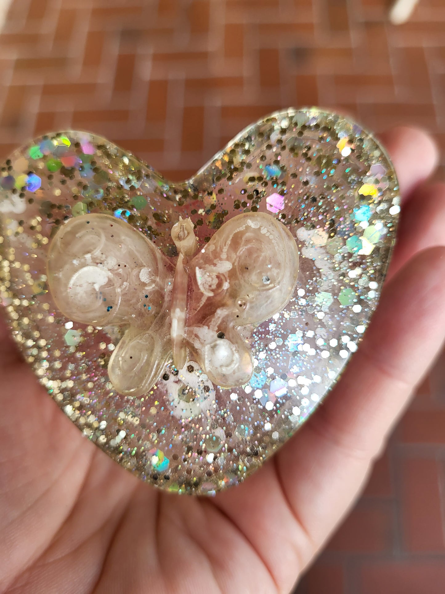 Pastel Pink and Silver Heart Box with Butterfly Accent