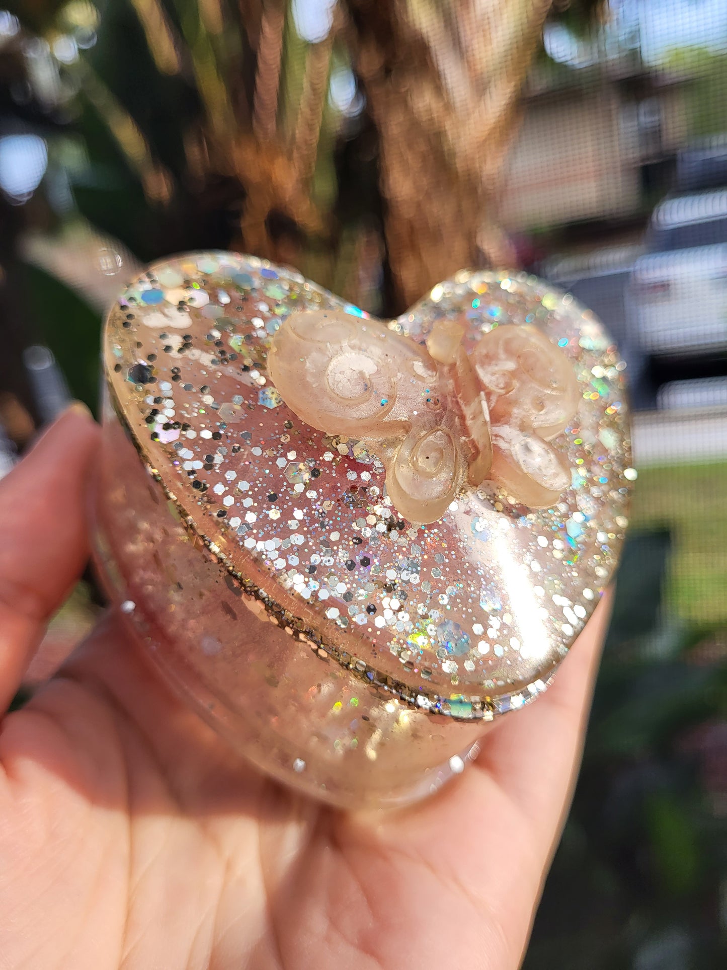 Pastel Pink and Silver Heart Box with Butterfly Accent