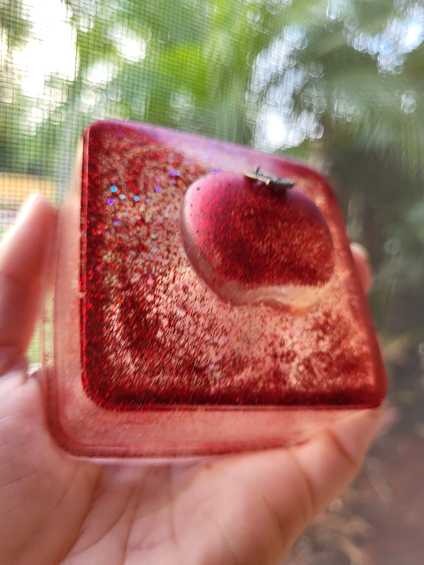 Sparkly Red Box With Apple Accent On The Lid