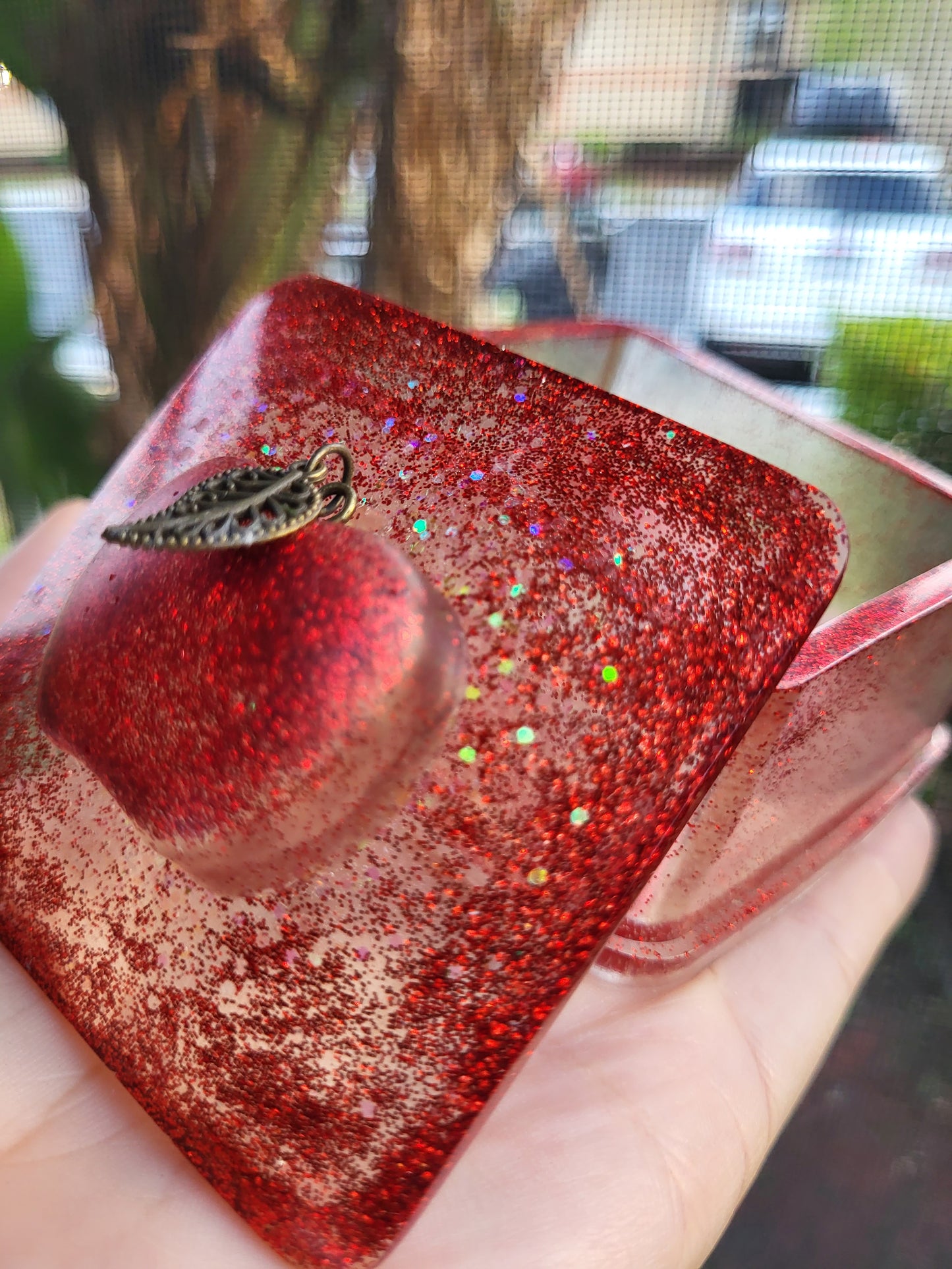 Sparkly Red Box With Apple Accent On The Lid